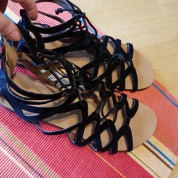 Clover Shoes - Ladies New Black Faux Suede Sandals